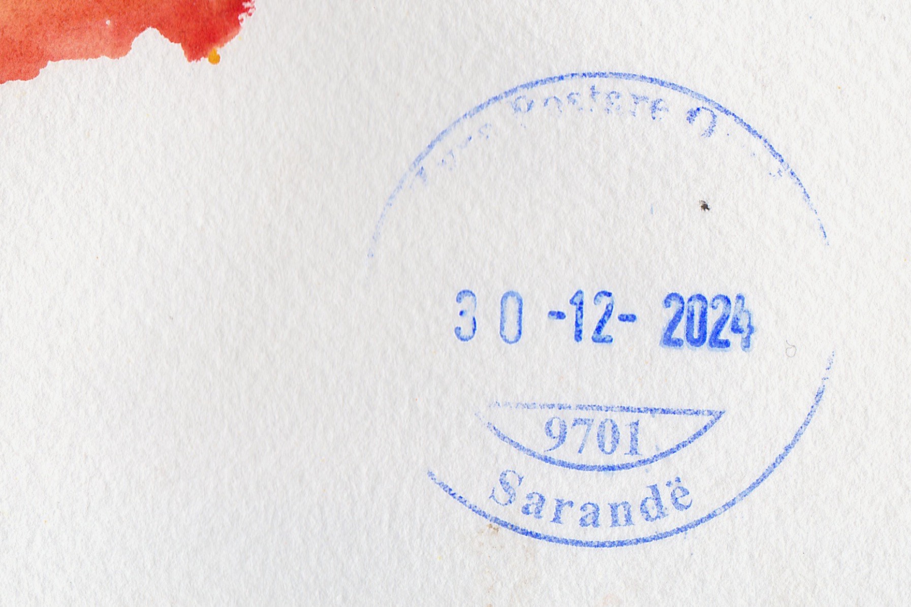 Orange Travel sketchbook stamp from Albania.